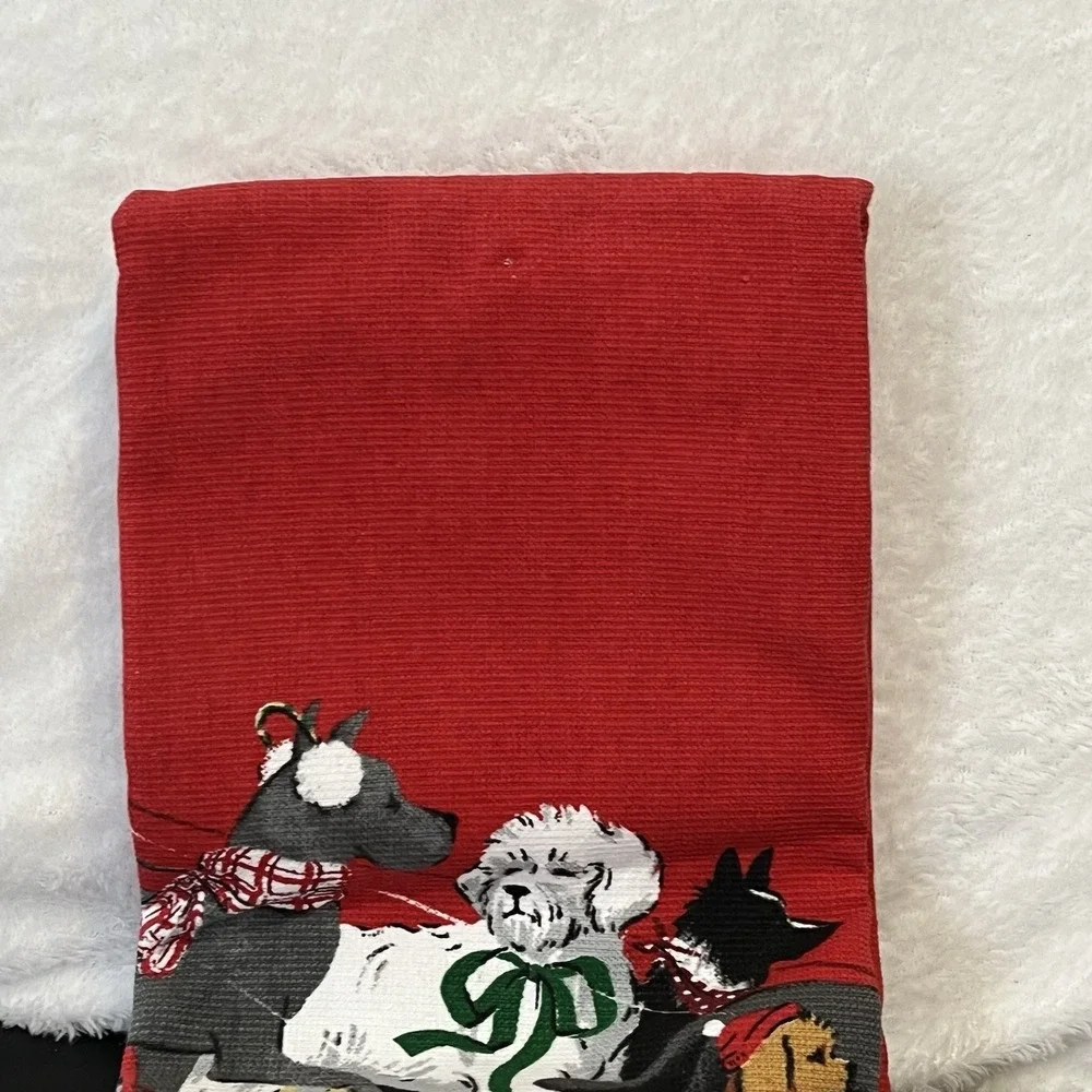 Christmas Kitchen Hand Towels Tea Towel Dog Red Assorted Dogs New w/ Flaw Lot 2